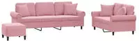 vidaXL 3-tlg. Sofagarnitur mit Kissen Rosa Samt