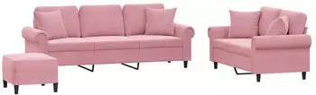 vidaXL 3-tlg. Sofagarnitur mit Kissen, Samt, Rosa (3202283)