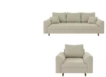 S-Style M&ouml;bel Maya Polstergarnitur 3+1 Cordstoff, Beige, Holzf&uuml;&szlig;e