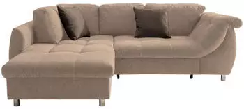 luma-home Ecksofa mit Schlaffunktion Bettkasten Ottomane links Mikrofaser Hellbraun (17010)