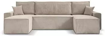Beautysofa Hektor U Wohnlandschaft mit Schlaffunktion & Bettkasten, Cordstoff, Hellbeige (Poso 100)