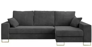 MKS Meble Dorian L-Form Ecksofa mit Schlaffunktion und Bettkasten, Cord, Dunkelgrau, 242x138cm