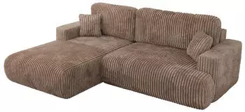 MKS Meble OVO L Ecksofa mit Schlaffunktion & Bettkasten, Cord Braun, L-Form, 271x195cm
