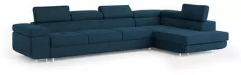 Masseno Vicente Ecksofa L-Form mit Schlaffunktion & Bettkasten, Blau Velours (VICENTE R-S MONOLITH 77)