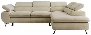MKS Meble Pablo L Ecksofa L-Form Velvet Beige Schlaffunktion Bettkasten (PABLO L)