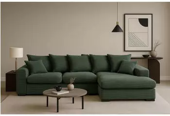 Kaiser M&ouml;bel Gabon Ecksofa L-Form mit Schlaffunktion und Bettkasten, Zoom Stoff, Gr&uuml;n, Ottomane Rechts (Gabon)