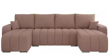 MKS Meble Kirasso U Ecksofa U-Form mit Schlaffunktion und Bettkasten, Boucl&eacute;, Rosa