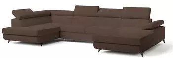 Masseno Rubano L-S Wohnlandschaft U-Form Boucl&eacute;-Stoff Braun mit Schlaffunktion (RUBANO L-S QUELLE 25)