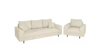 S-Style M&ouml;bel Trygve Polstergarnitur 3+1 Chenille Beige, Holzf&uuml;&szlig;e (Trygve)