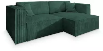 Masseno Nerio P Ecksofa L-Form mit Schlaffunktion & Bettkasten, Kordstoff, Gr&uuml;n (NERIO P POSO 14)