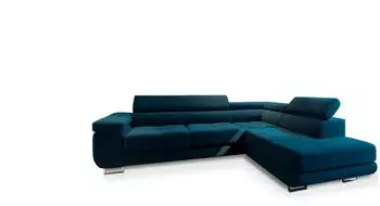 Masseno Selva R-S Ecksofa L-Form mit Schlaffunktion & Bettkasten, Velours, Blau, 275x202cm (SELVA R-S)