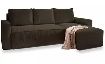 Masseno Potaro Ecksofa L-Form Schlaffunktion Bettkasten Kordstoff Braun (POSO 06)