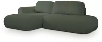 Masseno Nuvira L-S Ecksofa L-Form Boucle-Stoff Gr&uuml;n mit Schlaffunktion (NUVIRA L-S QUELLE 37)