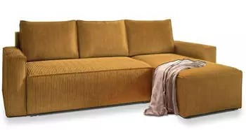 Masseno Potaro Ecksofa L-Form mit Schlaffunktion & Bettkasten, Kordstoff, Gelb, 232x140cm (POSO 01)