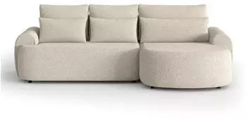 Beautysofa Olivio Ecksofa L-Form mit Schlaffunktion, Bouclé, Beige, Ottomane rechts