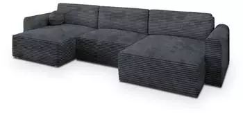 Masseno FENTO Wohnlandschaft U-Form Kordstoff Grau Schlaffunktion (FENTO TILIA 85)