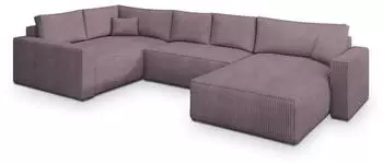 Masseno VELAMI L-S Ecksofa U-Form mit Schlaffunktion & Bettkasten, Kordstoff, Lila (VELAMI L-S POSO 130)