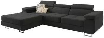 Masseno Elma L-S Ecksofa mit Schlaffunktion & Bettkasten, L-Form, Velours, Schwarz, 280x205cm