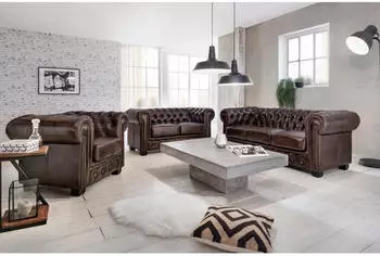 Woodkings Chesterfield Sofa 3-Sitzer Echtleder Braun Federkern (A00000006)