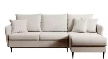 Selsey Volio Eckschlafsofa Samt beige, schwarze Beine, wasserabweisend (Volio)