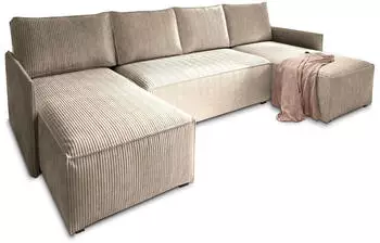 Masseno TRES Wohnlandschaft U-Form Kordstoff Beige Schlaffunktion (TRES POSO 02)