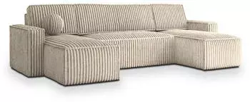 Masseno PESANO T Wohnlandschaft U-Form Kordstoff Creme Schlaffunktion (PESANO T TILIA 03)