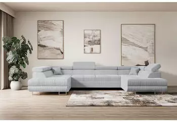 ALTDECOR GUSA-U Wohnlandschaft U-Form mit Schlaffunktion & Bettkasten, Grau, 342x202x107cm (GUSA-U)