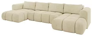 ALTDECOR Cloud-U Ecksofa U-Form mit Schlaffunktion und Bettkasten, Velours, Beige, 405x185x90cm (CLOUD-U)