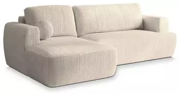 Masseno SENTI P L-S Ecksofa L-Form mit Schlaffunktion & Bettkasten, Kordstoff, Creme (SENTI P L-S POSO 100)