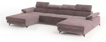 Masseno Detti Ecksofa U-Form Velours Lila mit Schlaffunktion & Bettkasten (DETTI MONOLITH 62)