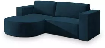 Masseno Sorela M L-S Ecksofa L-Form mit Schlaffunktion & Bettkasten, Blau (Velours) (SORELA M L-S MONOLITH 77)
