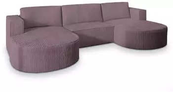 Masseno Vezzo P Ecksofa U-Form Schlaffunktion Lila Kordstoff (VEZZO P POSO 130)