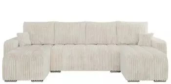 MKS Meble Kirasso U Ecksofa U-Form mit Schlaffunktion und Bettkasten, Beige