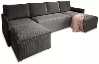 Masseno TRES Wohnlandschaft U-Form Schlaffunktion Kordstoff Graphit (TRES POSO 34)