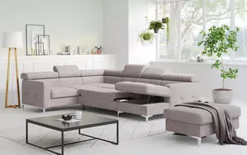 Cotta Collection Sammy Wohnlandschaft U-Form Schlaffunktion Bettkasten NaturLeder grau 304x74x240cm