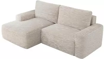 MKS Meble Belluno Ecksofa L-Form mit Schlaffunktion und Bettkasten, Cord, Creme