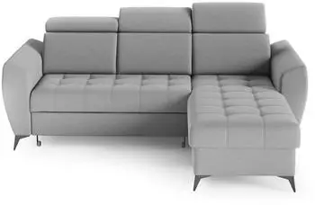 Beautysofa Aurora I Ecksofa mit Schlaffunktion, Bettkasten, Ottomane, Hellgrau (Vena 17)