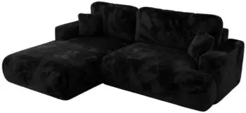 MKS Meble OVO L Ecksofa mit Schlaffunktion & Bettkasten, Schwarz Pl&uuml;sch, L-Form, 271x195cm