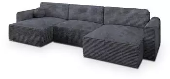 Masseno FENTO Wohnlandschaft U-Form Kordstoff Graphit Schlaffunktion (FENTO TILIA 90)