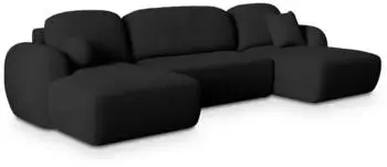 Masseno Savona N Wohnlandschaft U-Form Schlaffunktion Bettkasten Schwarz Boucl&eacute; (SAVONA N NOW OR NEVER 100)
