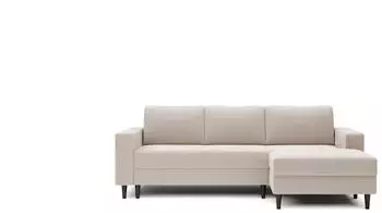 Selsey Nalika Ecksofa mit Schlaffunktion Bettkasten Samt Cremewei&szlig; wasserabweisend L-Form rechts