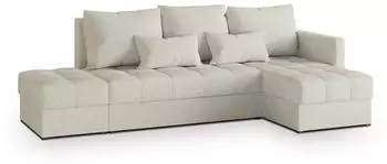 Masseno LUMARI R-S Ecksofa L-Form mit Schlaffunktion & Bettkasten, Pl&uuml;sch, Creme, 262x143cm (LUMARI R-S NEVE 02)