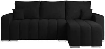 MKS Meble Kirasso L Ecksofa mit Schlaffunktion und Bettkasten, Boucl&eacute;, Schwarz