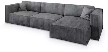 Masseno TOLMO P Ecksofa L-Form Schlaffunktion Kordstoff Grau (TOLMO P POSO 60)