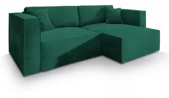 Masseno Nerio M Ecksofa L-Form mit Schlaffunktion & Bettkasten, Velours, Gr&uuml;n (NERIO M MONOLITH 37)