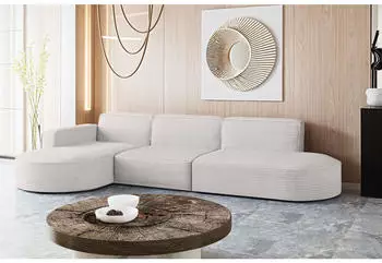 Kaiser M&ouml;bel Modena Ecksofa L-Form Cord Stoff Ecru, Links, 302x296cm
