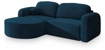 Masseno Amilia M L-Form Ecksofa mit Schlaffunktion & Bettkasten, Velours, Blau, 263x174cm (AMILIA M L-S MONOLITH 77)