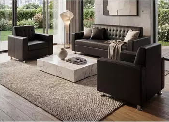 MCW Pori 3-1-1 Sofagarnitur Kunstleder Metallf&uuml;&szlig;e schwarz (800000692075)