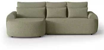 Beautysofa Olivio Ecksofa L-Form mit Schlaffunktion, Bouclé, Grün, Ottomane links (Olivio)