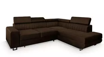 Masseno Nola R-S Ecksofa L-Form mit Schlaffunktion & Bettkasten, Velours, Braun, 253x190cm (NOLA R-S)